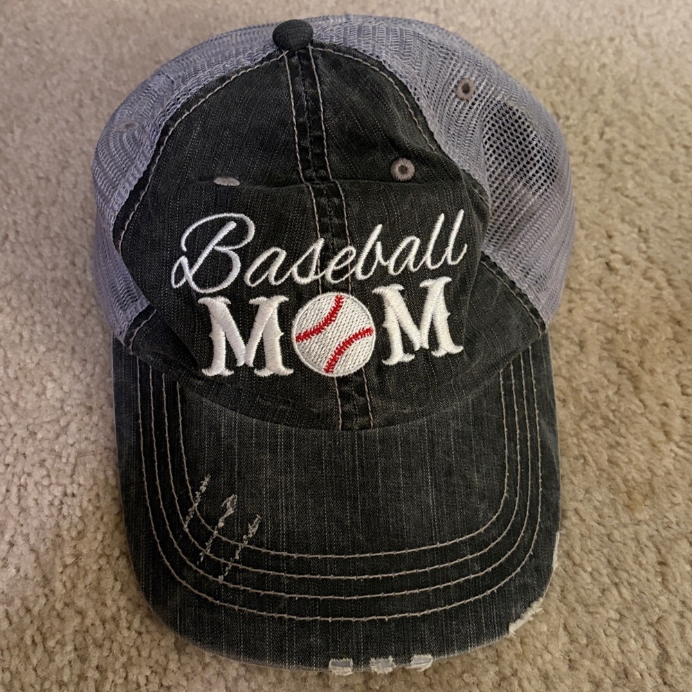 Baseball Mom Distressed Trucker Hat - Black/Tan